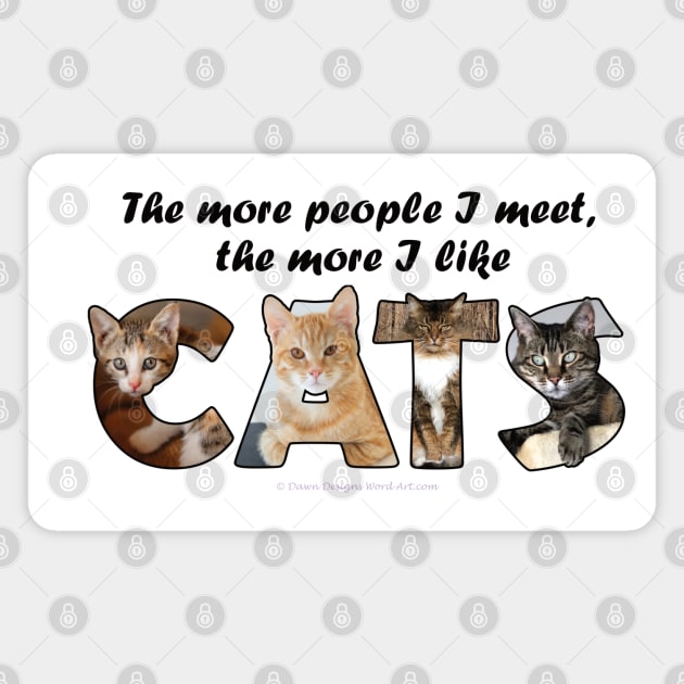 The more people I meet the more I like cats - mixed cat breed oil painting word art Magnet by DawnDesignsWordArt